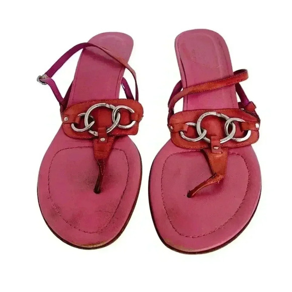 Coach Y2K Vintage Pink Leather Strappy Sandal Kitten Heels Pumps Women's Size 9 - Picture 1 of 12
